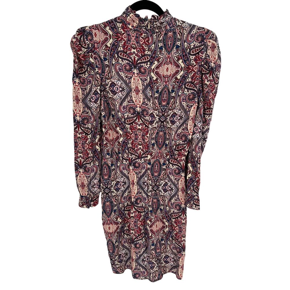 Slate & Willow Paisley Mini Dress M Dark Purple Puff Sleeve Rent The Runway Boho - Picture 3 of 9